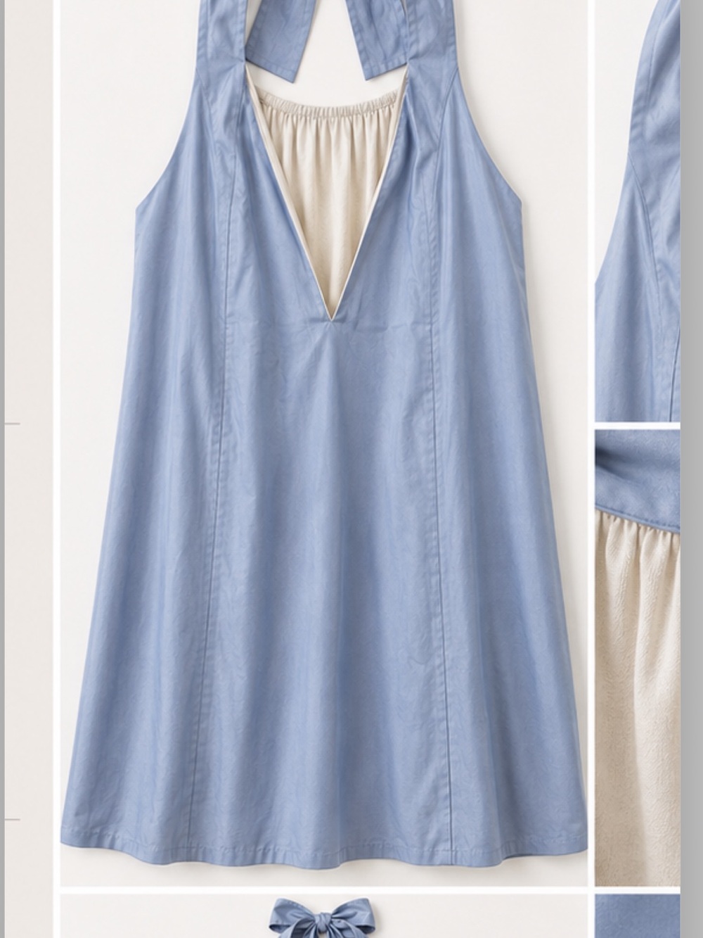 Light Blue Halter Mini Dress with Cream Lining by